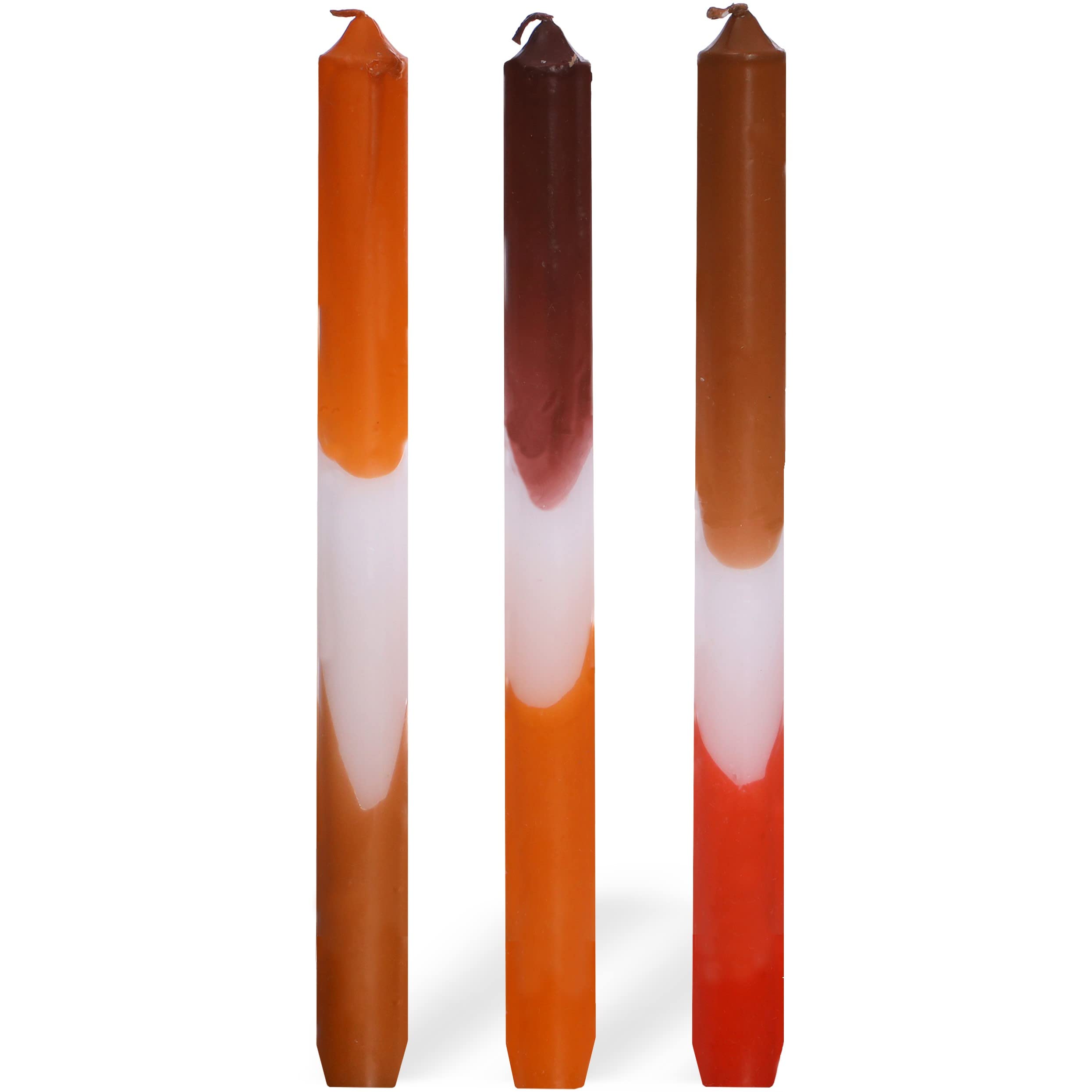 Comforder Dip Dye Taper Candles Set of 3-24 cm Long Unscented Dinner Candles, Orange Brown Gradient Candle Set, Clean-Burning Paraffin Wax, Decorative Candlesticks for Home, Table, Wedding & Gifts