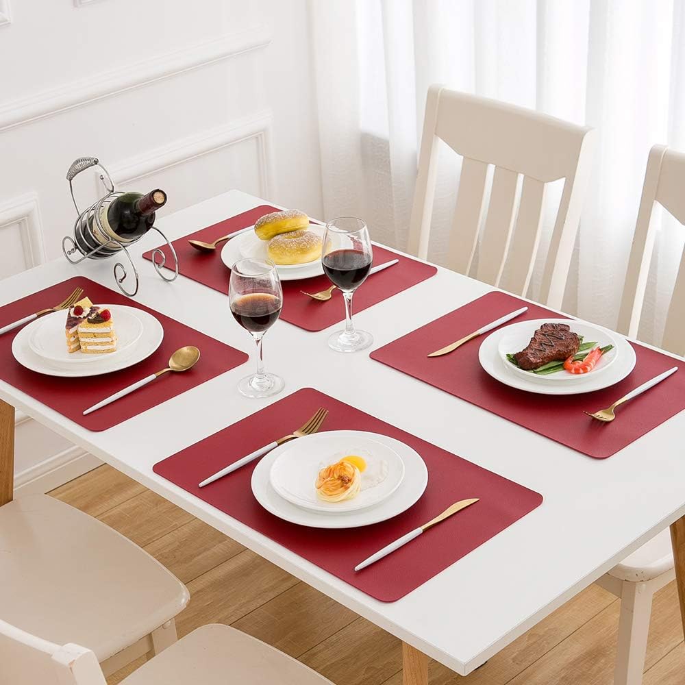 DOLOPL Placemats Red Placemat Leather Table Mats Set of 6 Heat Resistant Easy to Clean Wipeable Waterproof Washable Outdoor Placemats for Kitchen Dining Patio Table: Home & Kitchen
