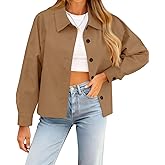Tankaneo Womens Oversized Cropped Trench Coat Batwing Sleeve Single Breasted Lapel Casual Jackets Fall Button up Outerwear