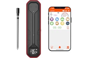 DEWJOM Wireless Meat Thermometer – Digital Cooking Thermometer with Wireless Probe – 500Ft Remote Range Food Thermometer – with iOS & Android Read App -Preprogrammed Temperatures for BBQ, Oven, Grill