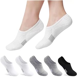 5 Pairs Women's No Show Socks, Low Cut Non-Slip Athletic Cotton Invisible Socks, US 6-9