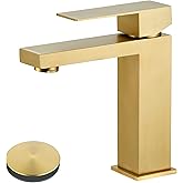 Tohlar Gold Bathroom Faucet, Brushed Gold Faucet for Bathroom Sink, Gold Single Hole Bathroom Faucet Modern Single Handle Vanity Basin Faucet with Overflow Pop Up Drain Stopper and Water Supply Lines