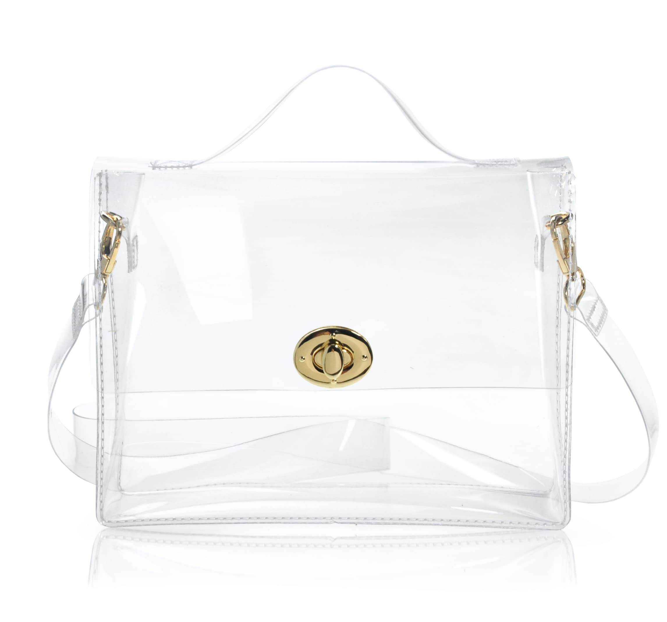 Hoxis Summer Beach Clear PVC Turn Lock Satchel Cross Body Bag DIY Decor Transparent Messenger Handbag (Clear)