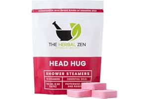 THE HERBAL ZEN Head Hug Shower Steamers Aromatherapy for Relief - Christmas Gift - Adult Stocking Stuffer - USA Made - Peppermint & Rosemary Shower Bomb Tablets - Soothing Natural Essential Oils (10 Pack)