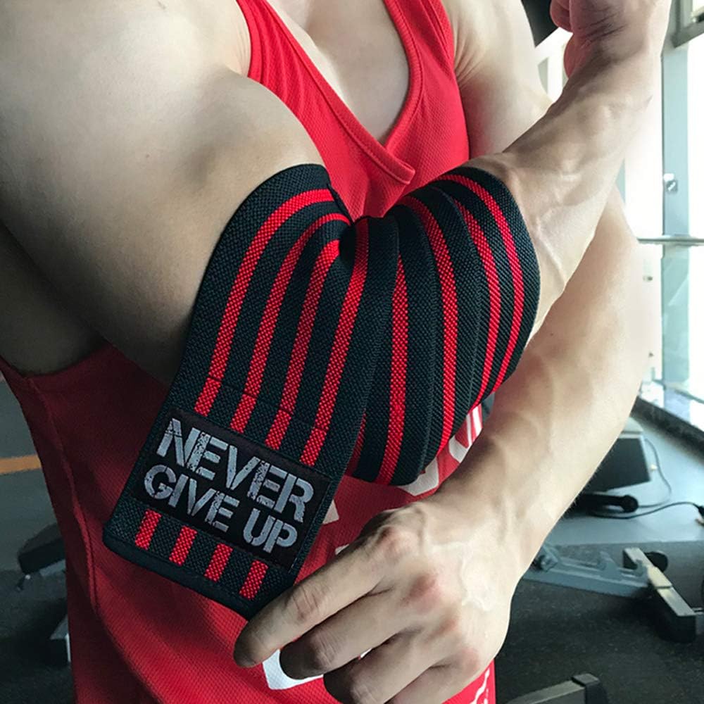 HYFAN Professional Elbow Wraps Elastic Straps Brace Support Protector for Weightlifting Workout Bodybuilding Gym Fitness (Four Stripe, Red) : Sports & Outdoors