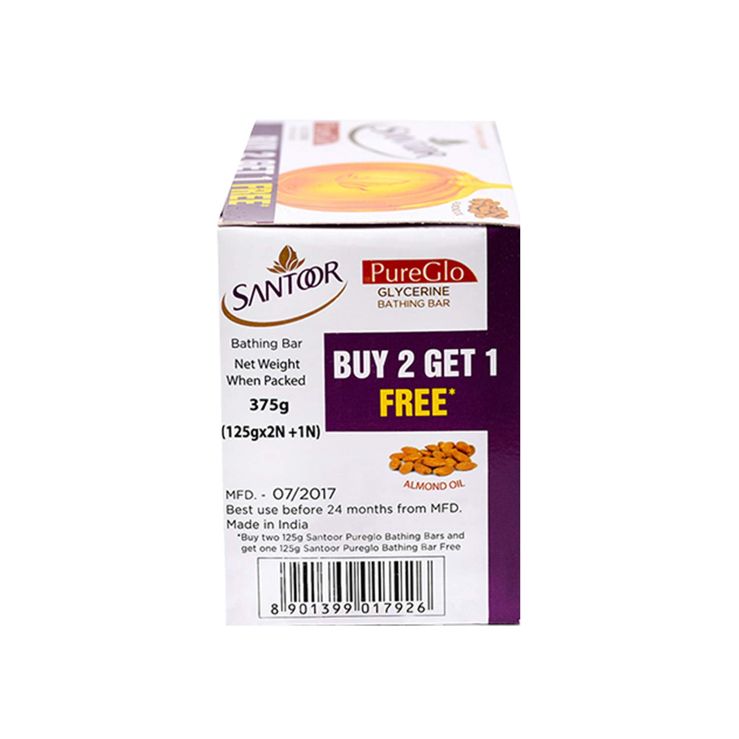 Santoor Pureglo Glycerine Soap With Almond Oil And Glycerine 125g