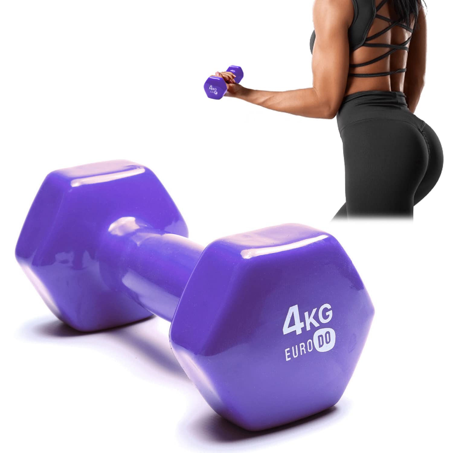 EURODO Dumbbell (1 pcs) with Neoprene Coating, Comfortable Grip for Hand Exercise, Pilates, Fitness, Gym, Strength, for Men Women (4 kg Purple)