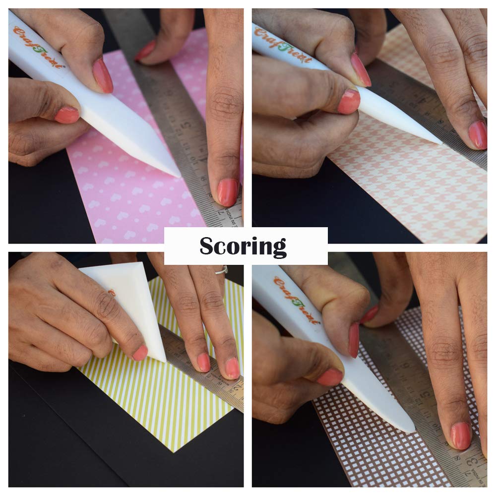 CrafTreat Teflon Bone Folder and Scoring Tool Set - Large, Ergo Square, Lifter and Burnisher - Paper Scorer, Card Folder, Binding Tool, Leather Burnisher - Smooth, Non Stick, Ergonomic Craft Tool