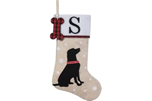 Shgngle 20 Inches Pets Initial Christmas Stocking,Dog Christmas Stocking Personalized with Dog Bone Hanging Wooden Ornament,Xmas Gifts for Pets(Letter S)