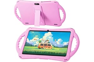 Naclud Tablet for Kids, 10 Inch Android 12 Kids Tablet with Kids Case, 2GB RAM 64GB ROM, 5000mAh, 1280 * 800 Display, Dual Camera, WiFi, Educational Games, Pink Handle Case