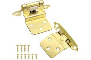 DONANIM 3/8 Inch Inset Brass Gold Cabinet Hinges, (10 Pairs - 20 Pack) Self Closing Hinges for Cabinets Doors, Kitchen Cabinet Door Hinges Hardware