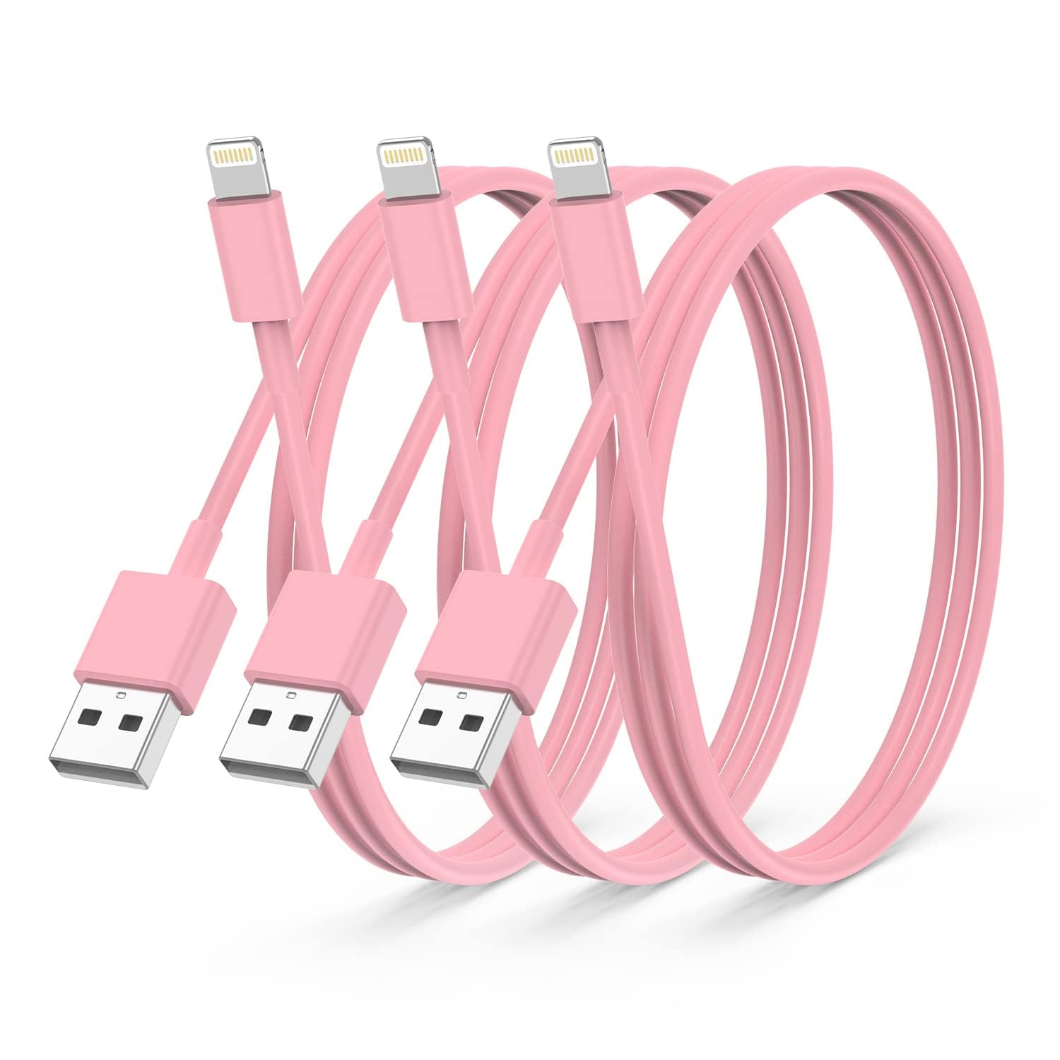 3Pack Apple MFi Certified iPhone Charger 2M,iPhone Lightning to USB A Cable 2 Meters,Fast Charging Cable Lead for iPhone 12 SE 2020 11 Xs Max XR X 8 Plus 7 Plus 6 Plus 5s SE iPad Pro，pink