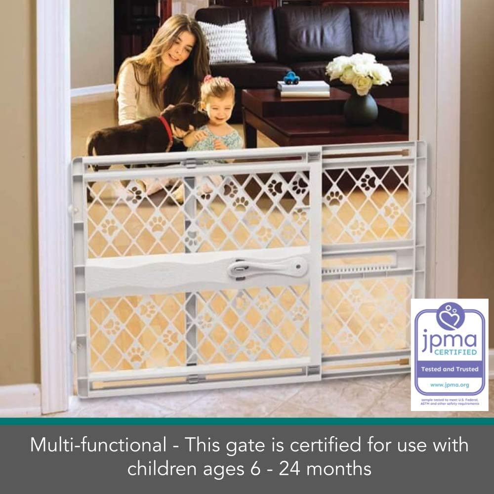 North States MyPet Paws 40" Portable Pet Gate: Expands & locks In place with no tools. Pressure Mount. Fits 26"- 40" wide (23" tall, Light Gray) : Pet Supplies