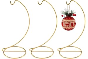 Abom 9in Ornament Display Stand, 3 Pack Gold Iron Hanging Hook Hanger for Glass Globe, Air Plant Terrarium, Witch Ball, Daily Ornaments, and Wedding Decor