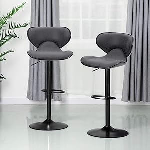 ALPHA HOME Bar Stools Counter Height Adjustable Swivel Bar Chair Modern Pu Leather Kitchen Counter Stools Bar Height Bar Stools Set of 2,350 lbs Capacity ,Grey