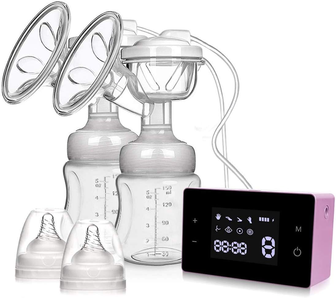 Electric Breast Pump, Double/Single Breast Pumps Portable Breastfeeding Pump with Smart LCD Touch Screen with 4 Modes 10 Levels Breast Milk Suction, Breast Massage and Nipple Correction