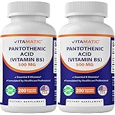 Vitamatic Pantothenic Acid (Vitamin B5) 500 mg- 200 Capsules - 2 Pack