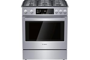 BOSCH 800 Series 30 in. 5 Burner Slide-in Gas Range in Stainless Steel with 4.8 cu. Ft. True Convection and Self-Cleaning Oven