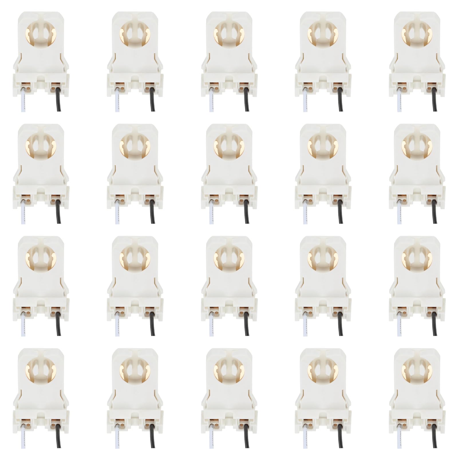 PATIKIL T8 Lamp Holder, 30pcs Non-shunted Tombstone Light Socket G13 Base with Wires for LED Integrated Fluorescent Tube Replacements, White