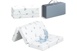 PARELER BEAR 3" Trifold 38"x26" Mattress Topper, Waterproof Breathable Soft Removable Cover, Portable Mattress Pad with Carry Bag for Indoor & Outdoor Use, High Density Medium Firm Foam