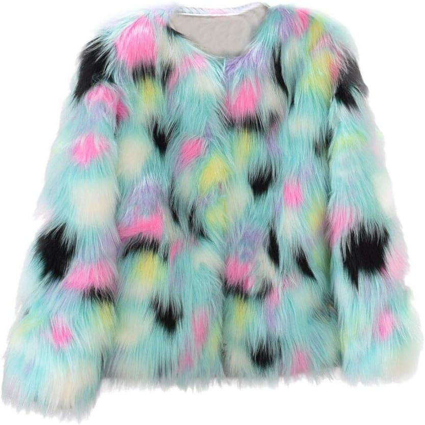 KINGbk Womens Ladies Warm Faux Fur Coat Jacket Winter Gradient Color Parka Outerwear