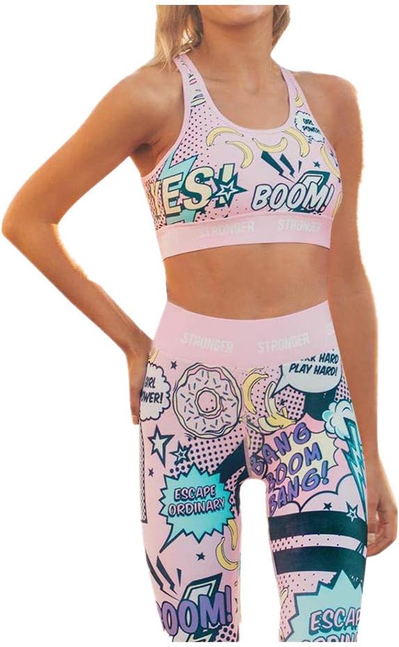 Wtouhe Women's Gym Clothing Set,Sale Ladies Casual Comfort Digital Printing Vest Trousers Sports Suit Yoga Pants Fitness Suit