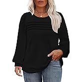 Eytino Womens Plus Size Tops Long Sleeve Blouse Crewneck Pleated Knit Casual Loose Fit Shirts(1X-5X)