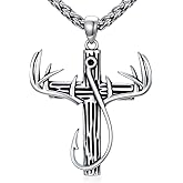 Lattd Cross Necklace for Men 925 Sterling Silver Christian Fish Hook Cross Pendant Jewelry for Dad Husband, w/Stainless Steel Chain 22''+2''