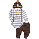 Kuriozud Newborn Infant Baby First Thanksgiving Outfits Turkey Romper Bodysuit Top Pants Hat 3 Piece Clothes Set