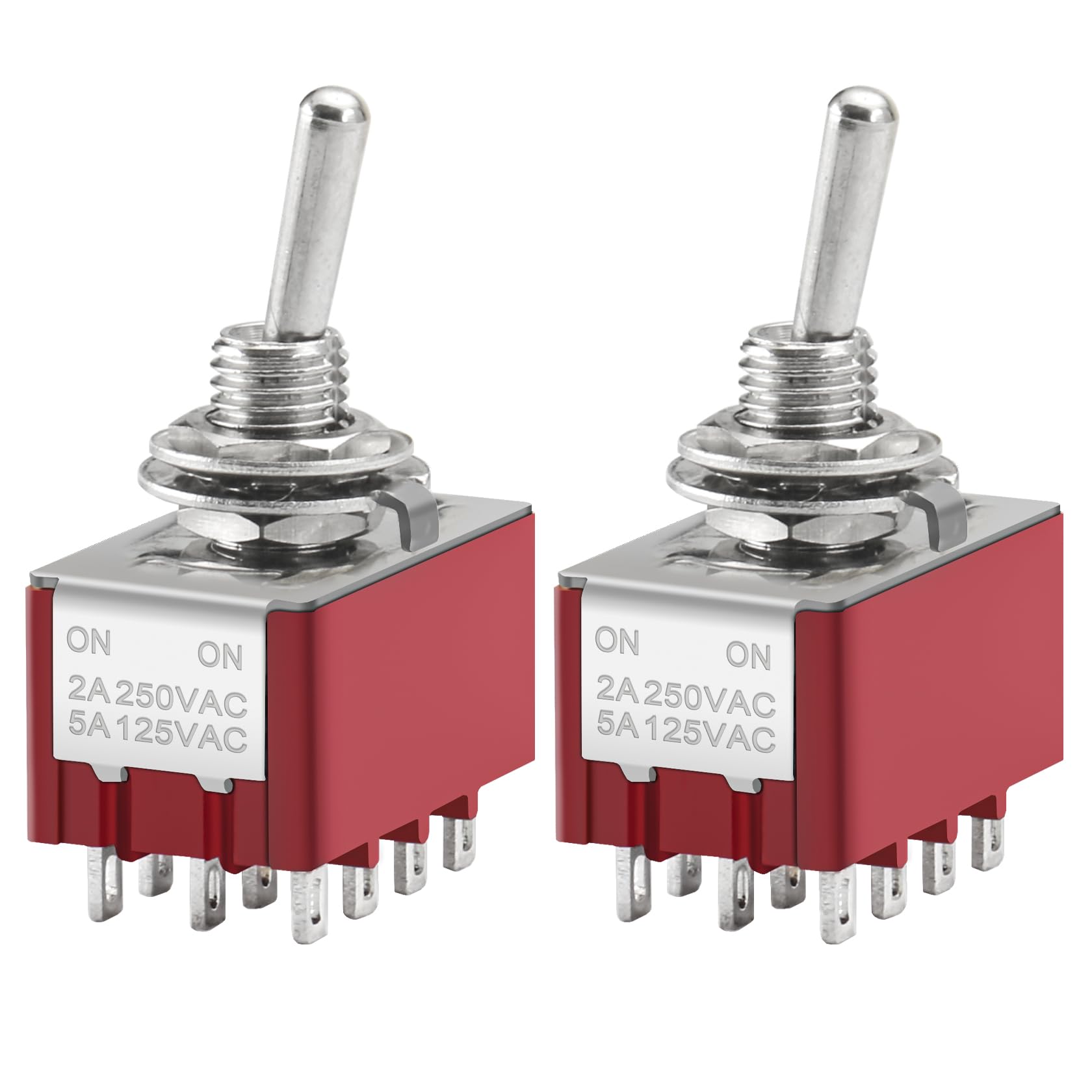 Heschen Miniature Toggle Switch MTS-402 ON-ON 4PDT 12 Pin, 2A 250V, 5A 125V, Pack of 2