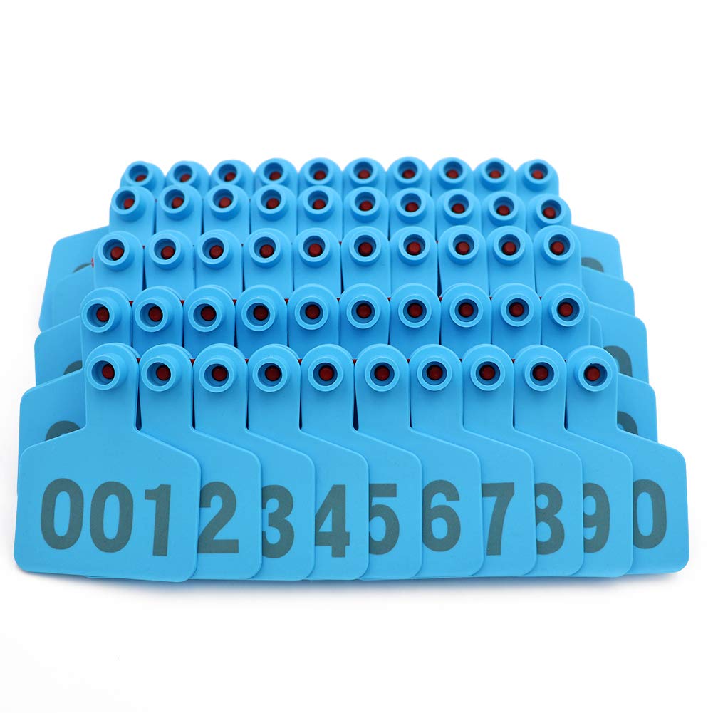 M.Z.A 100PCS Livestock identification Numbered Ear tags for Goats Pigs Hogs Cows Cattle Calf Farm Blue Tags TPU Cattle Ear Tags Pack of 100 (Blue)