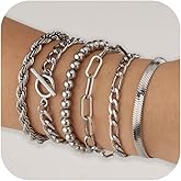 WZJLY Chunky Gold Bracelets for Women, 14K Gold Plated Bracelet Stack Non Tarnish Layered Cable Chain Herringbone Snake Cuban Paperclip Bracelet for Women Gift