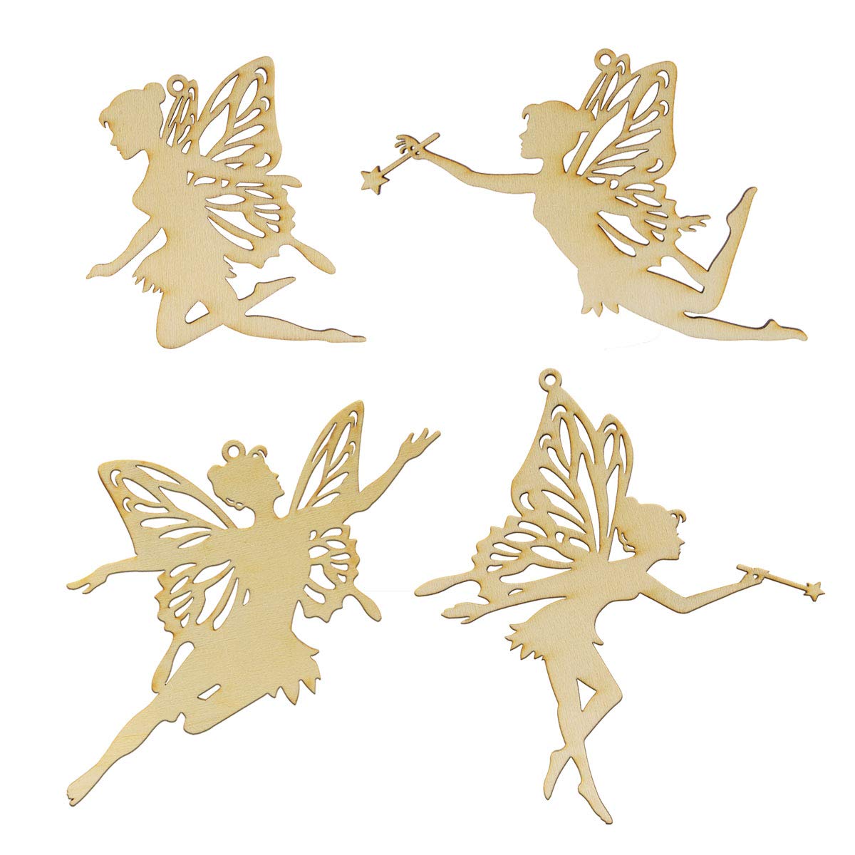 Summer-Ray Set of 20 Laser-Cut Wooden Fairy Cutouts – 2.5mm Thick Plywood – Enchanted Craft Embellishments, Hanging Ornaments & DIY Fairy Décor