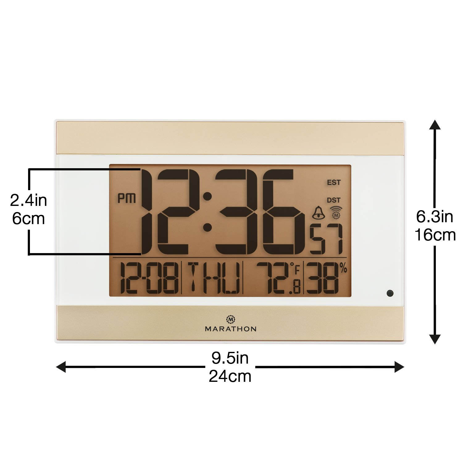 MARATHON CL030052WH Atomic Digital Wall Clock With AutoNight Light