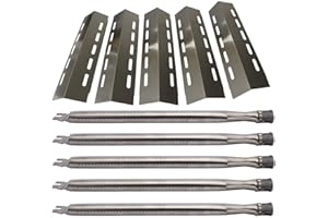 Htanch SC0500701 (5-Pack) SA3041 (5-Pack) 16 7/8" Stainless Steel Heat Plate & Stainless Steel Burner Replacement for Ducane 5 Burner 30500701,30500097,30400045,30500702,30400043,30400042 Gas Grill