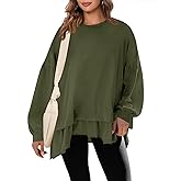 Tankaneo Womens Oversized Tops Peplum Puff Long Sleeve Shirts Trendy Casual Loose Fit Crew Neck Tunic Shirts