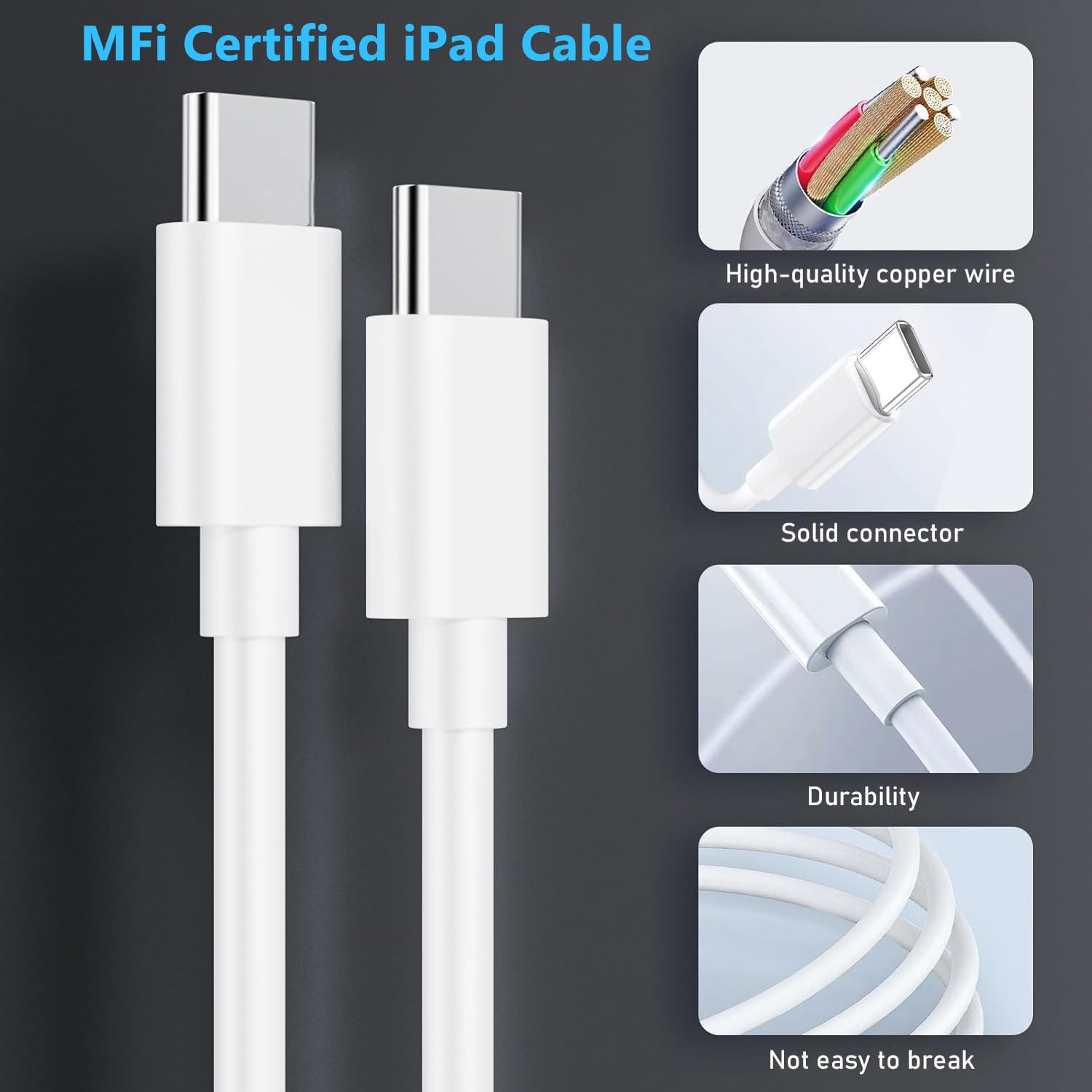20W USB C Fast Charger for iPad Pro 13/12.9/11 inch, iPad A16/10th Generation, iPad Air 11/13 inch/5th/4th, iPad mini 6th/7th, iPad Charger Fast Charging Block with 6.6ft USB C to C Charger Cable