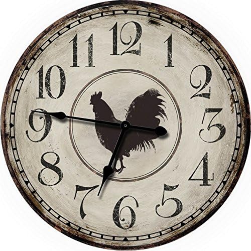 Farmhouse Rooster Wood Wall Clock - Oversized Wall Clocks or Decorative Wall Clock