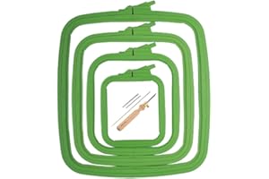 Nurge Green Plastic Square Embroidery Hoop, Cross Stitch Hoops, Punch Needle Hoop (4 pcs Hoops+1 needle set )