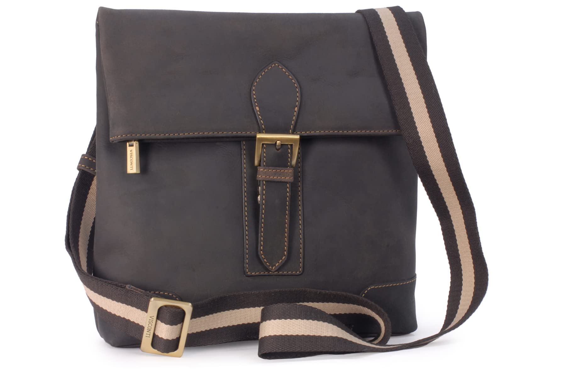 VISCONTI - Men's Small Leather Messenger Bag - Crossbody Bag With Adjustable Shoulder Strap - Fits Tablet and A5 Notebooks - 16058 - Oil Brown
