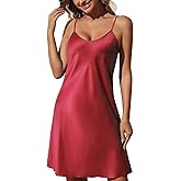 ARCFEETORY Women Satin Nightgown Silk Nightdress V Neck Lingerie Sleepwear Adjustable Spaghetti Strap Short Negligee Chemise