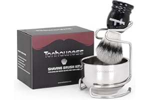 Tonhawness Shaving Brush Kit for Men, 3 in 1 Shave Brush Set Includes Nylon Bristle Shaving Brushes, 3 Layers Stainless Steel Shaving Bowl and Stand Holder Kit for Wet Shave Gift