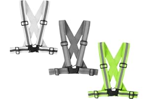 Famnosta Running Reflective Vest Gear 3 Pack, Adjustable Safety Vest High Visible Reflective Belt Straps Night Walking Vest