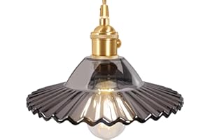 Shenmoyl Pendant Light Retro Gray Lotus Glass Lampshade Nordic Hanging Lamp, Brass Finish Ceiling Drop Light E26/E27 Fixture Lamp Fitting with Kitchen Island Bedroom 8.66 Inch Diam