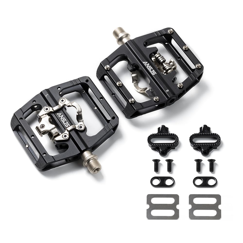 MTB Mountain Bike Pedals Bicycle Flat Platform Compatible with SPD Mountain Bike Dual Function Sealed Clipless Aluminum 9/16" Pedals with Cleats for Road, MTB, Mountain Bikes (M215 Black)