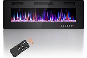 Joy Pebble 42 Inch Electric Fireplace Inserts, in-Wall Recessed and Wall Mounted 750/1500W Fireplace Heater, Touch Screen, Remote Control with Timer, Adjustable Flame Color and Speed