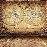 JAWO Old World Map Tapestry Wall Hanging, Vintage