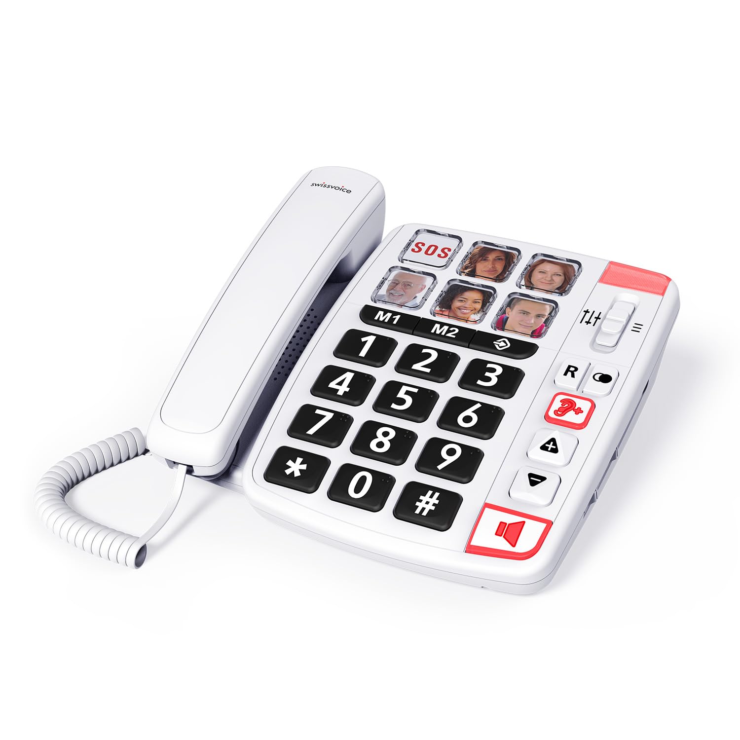 SWISSVOICE - Xtra 1110 - Corded Telephone - Large Keys - 6 Memory Keys With Photo - Extra Loud Ringtones - Illuminated Ringer Indicator - Audio Boost - Hearing Aid Compatible - White