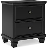 Signature Design by Ashley Tall Farmhouse Nightstand, 2 Drawer, Black | Hardwood solids, Birch veneer and MDF substrate, Estimated 15-minute assembly, Farmhouse bedside table, Lanolee Series