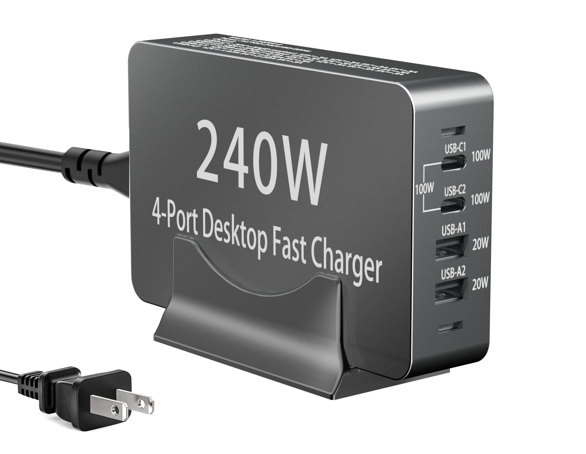 240W USB C Charger Block, 4 Port USB Fast Charging Station 100W Laptop Power Adapter for MacBook, Laptop, Tablet, iPad, iPhone, Cell Phone Multiple Devices Charging Station, Type C Charger
